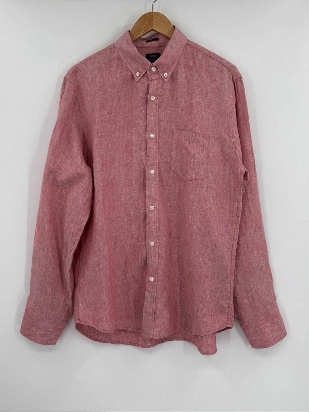 J.Crew Mens Slim Fit Linen Button Down Shirt Long Sleeve | Red | Large